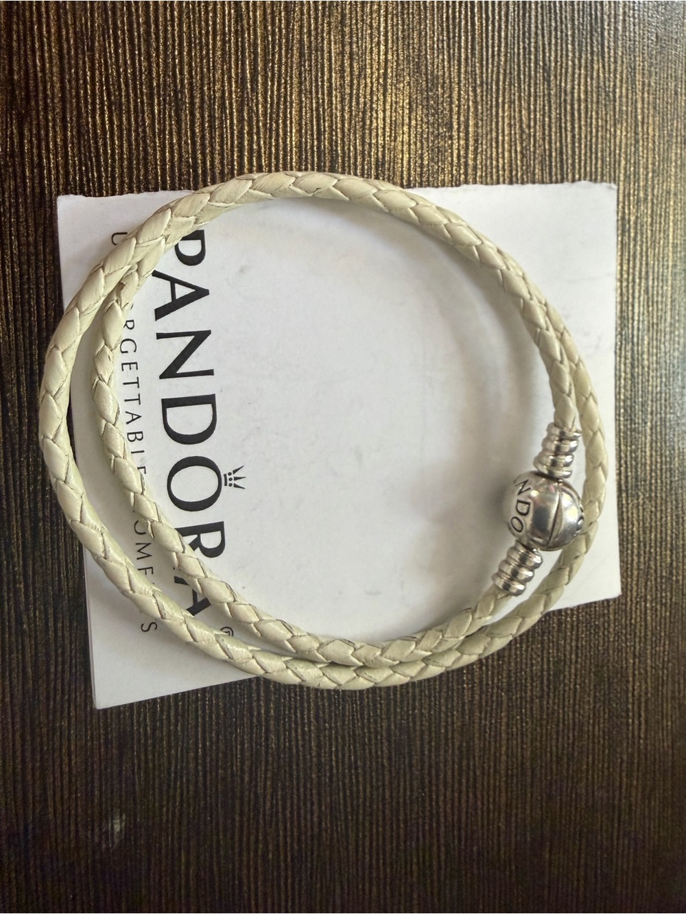 Authentic Pandora Moment Ivory White Double Leather Bracelet